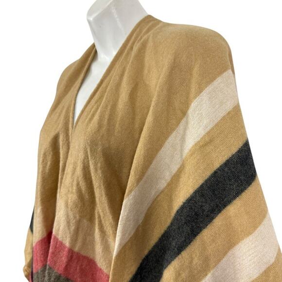 Woolrich Womens Striped Poncho Fleece Fringe Beige Pink Jacket Cardigan sz O/S - Picture 10 of 16